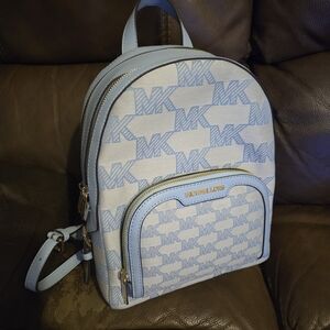 Michael Kors Light Blue Medium Logo Backpack